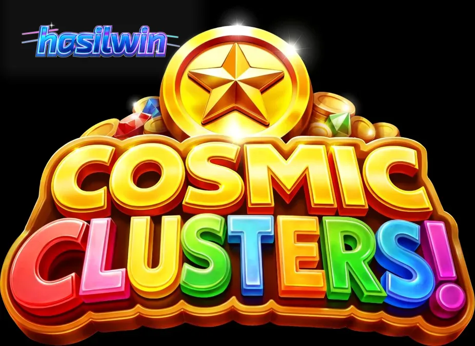 Tampilan visual slot Cosmic Clusters dengan tema luar angkasa neon